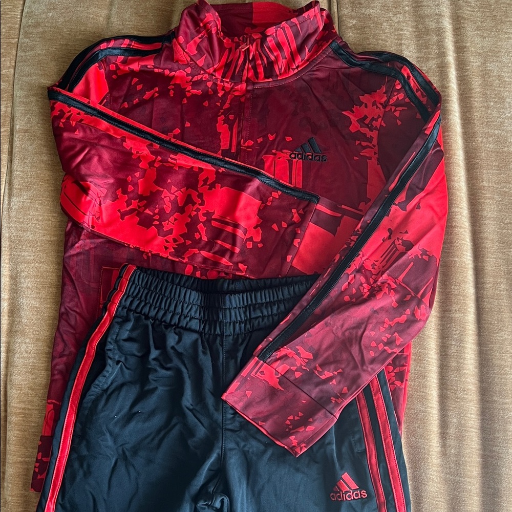 Adidas Red and Black Camouflage Tracksuit